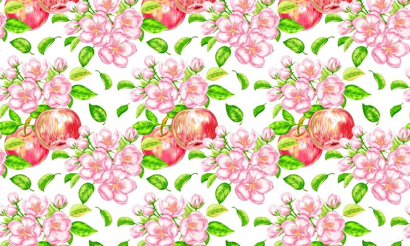 Обои цветы, узор, фрукты, яблоки, плоды, flowers, pattern, fruit, apples разрешение 1920x1280 Загрузить