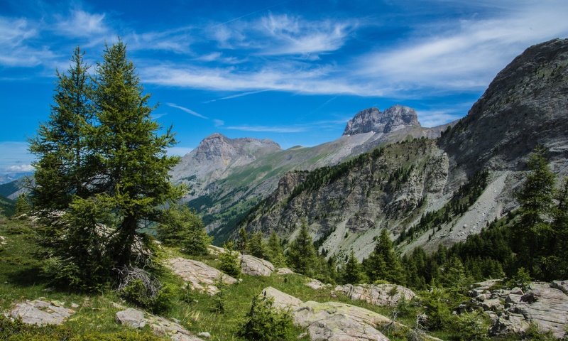 Обои деревья, горы, природа, франция, альпы, la grande seolane, trees, mountains, nature, france, alps разрешение 2880x1895 Загрузить