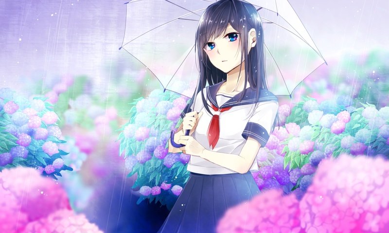 Обои цветы, девушка, аниме, дождь, зонт, школьная форма, flowers, girl, anime, rain, umbrella, school uniform разрешение 2000x1255 Загрузить