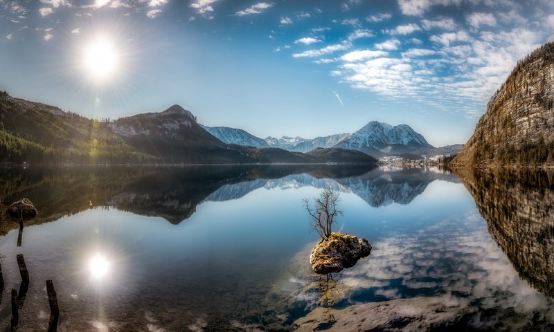 Обои небо, облака, озеро, горы, отражение, австрия, штирия, altaussee, styrian lake, the sky, clouds, lake, mountains, reflection, austria, styria разрешение 2112x1188 Загрузить