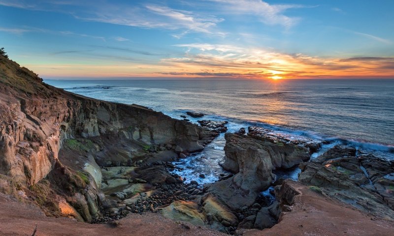 Обои пляж, рассвет, побережье, океан, oregon coast, beach, dawn, coast, the ocean разрешение 1920x1080 Загрузить