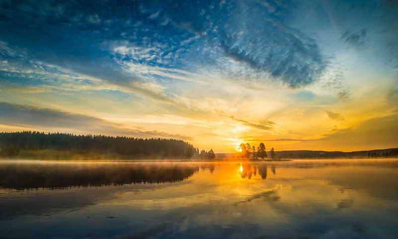 Обои озеро, природа, закат, lake, nature, sunset разрешение 3840x2160 Загрузить