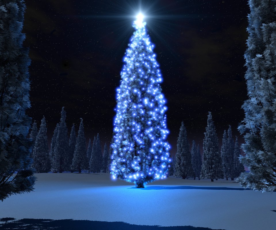 Обои ночь, елка, фонарики, night, tree, lanterns разрешение 1920x1200 Загрузить