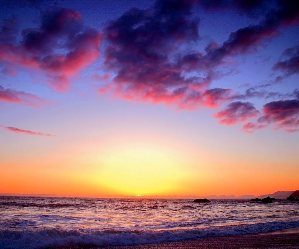Обои небо, закат, прибой, the sky, sunset, surf разрешение 1920x1200 Загрузить