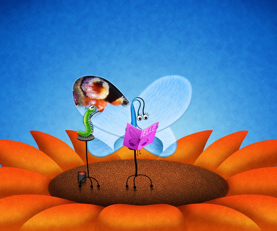 Обои цветок, бабочка, крылья, гусеница, владстудио, flower, butterfly, wings, caterpillar, vladstudio разрешение 2560x1600 Загрузить