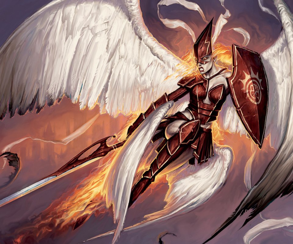 Обои меч, огонь, крылья, firemane angel, matt cavotta, sword, fire, wings разрешение 2560x1600 Загрузить