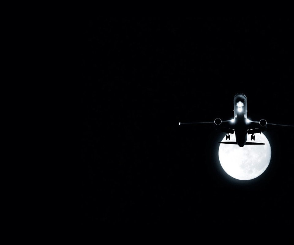 Обои ночь, самолет, луна, night, the plane, the moon разрешение 1920x1200 Загрузить