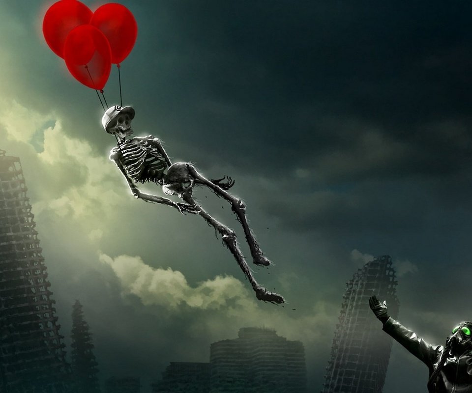 Обои скелет на воздушном шаре, skeleton balloon разрешение 2560x1440 Загрузить