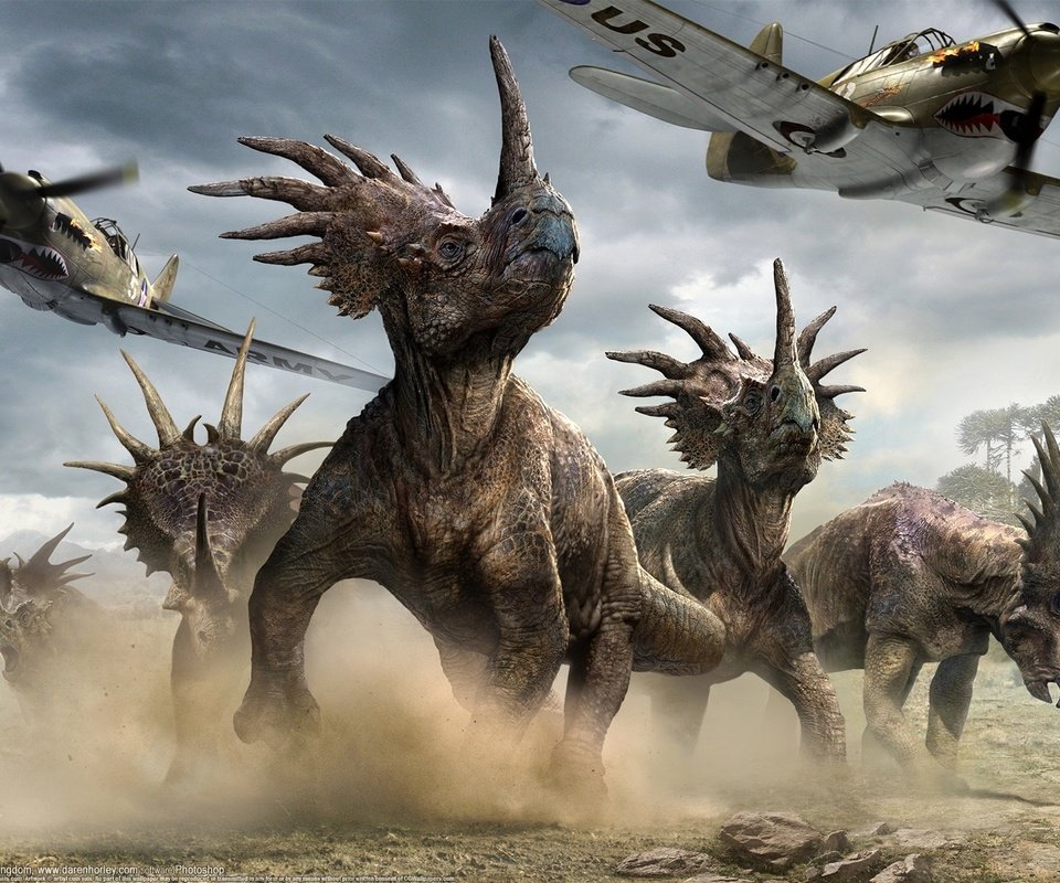 Обои самолеты, динозавры, aircraft, dinosaurs разрешение 1920x1200 Загрузить