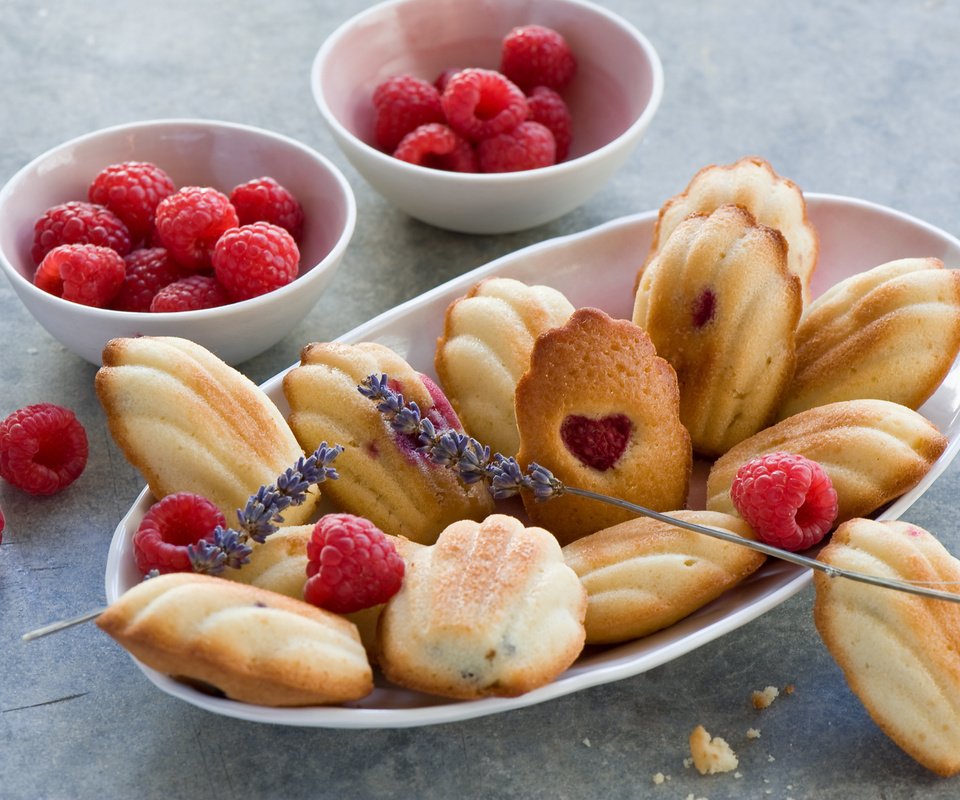 Обои лаванда, малина, ягоды, печенье, anna verdina, мадлены, анна вердина, lavender, raspberry, berries, cookies, his wife's, anna verdin разрешение 2000x1331 Загрузить