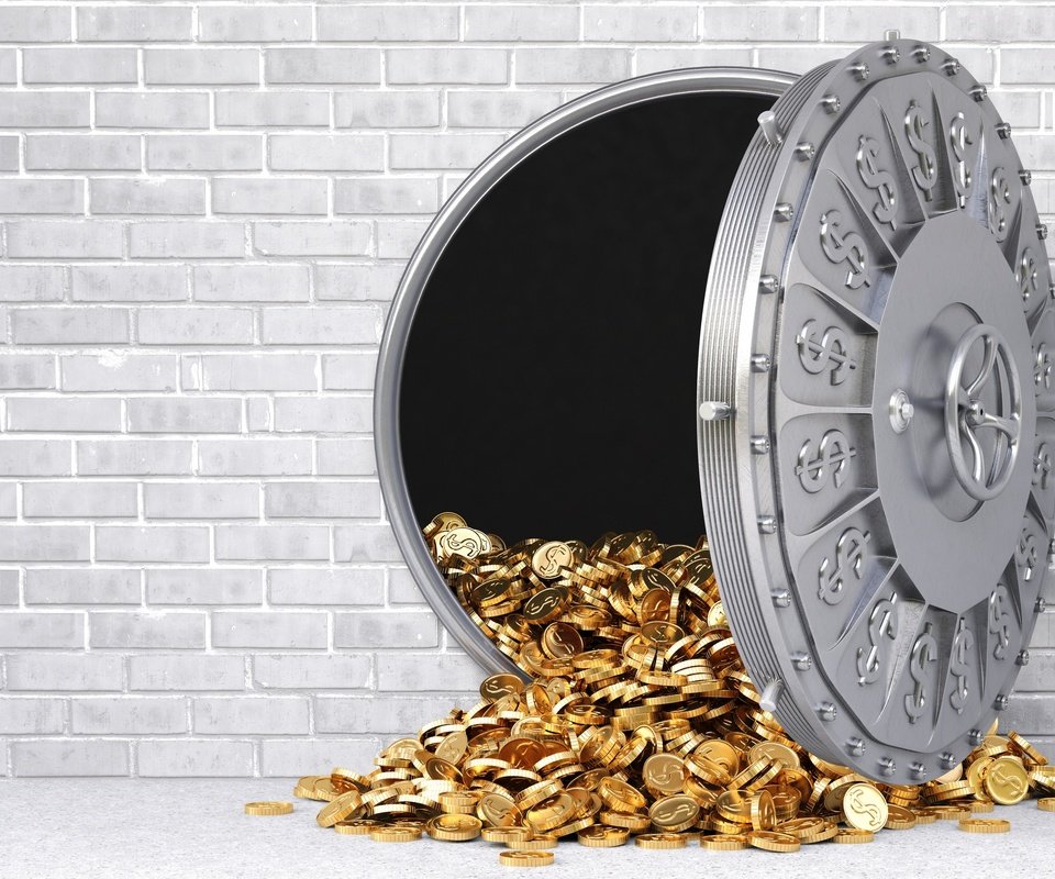 Обои стена, деньги, золото, богатство, золотая, бабосы, с серыми, reinforced door, wall, money, gold, wealth, gray разрешение 2880x1920 Загрузить