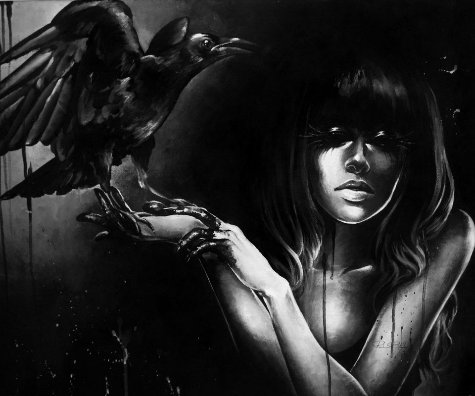 Обои арт, девушка, фэнтези, ворон, фантазии, artwork, art, girl, fantasy, raven разрешение 1932x1484 Загрузить