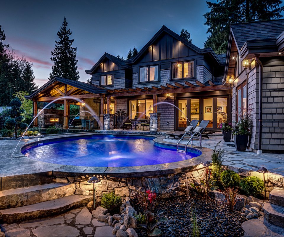 Обои красота, дом, бассейн, подсветка, beauty, house, pool, backlight разрешение 3000x2012 Загрузить