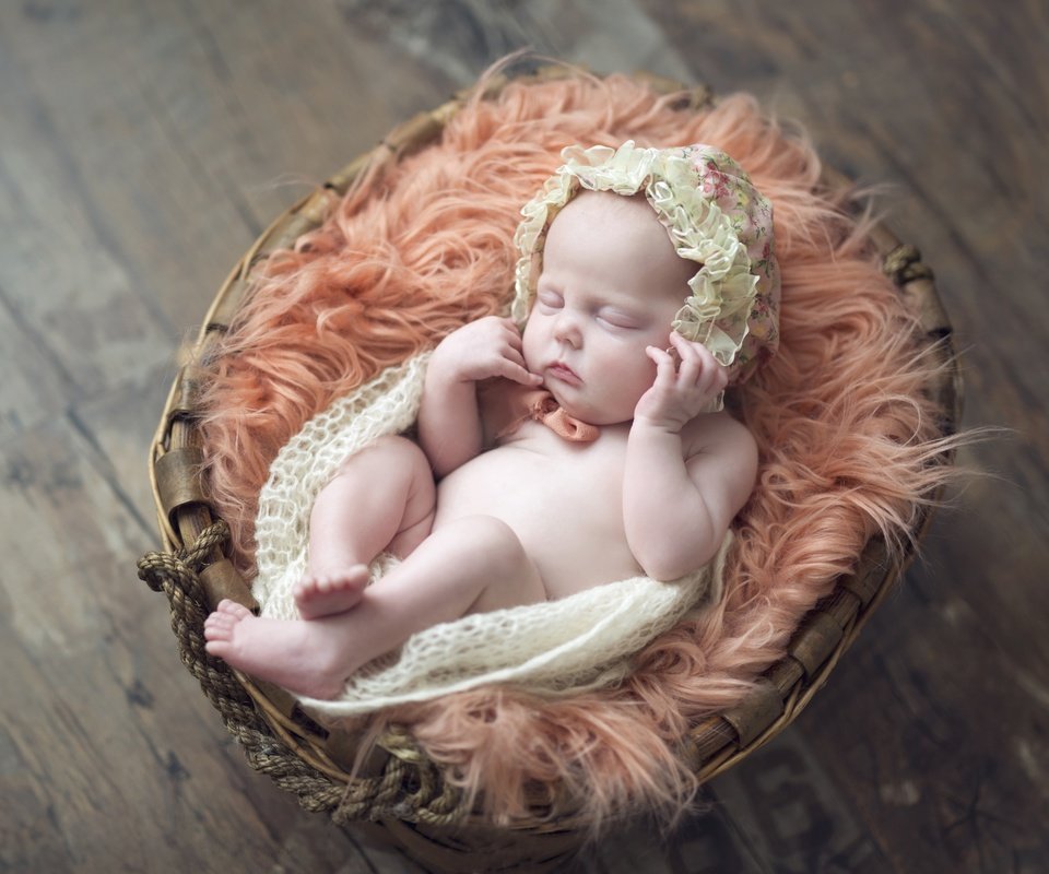 Обои сон, девочка, корзина, ребенок, младенец, чепчик, малышка, sleep, girl, basket, child, baby, cap разрешение 4500x3000 Загрузить