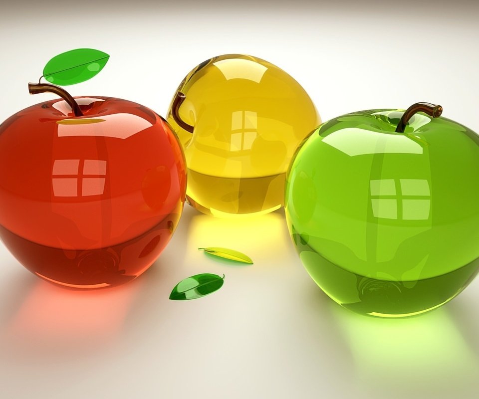 Обои разноцветные, яблоки, графика, стеклянные, 3д, colorful, apples, graphics, glass, 3d разрешение 3840x2400 Загрузить