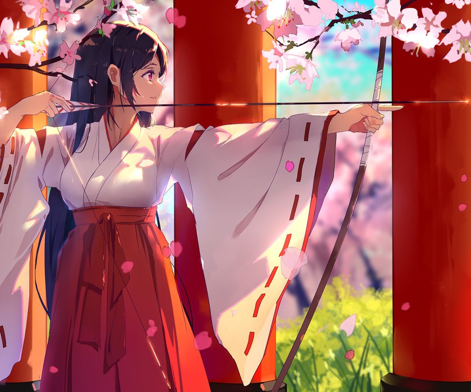 Обои тории, miko, аниме девочка, лучник, sakura blossom, shrine, torii, anime girl, archer разрешение 1920x1200 Загрузить