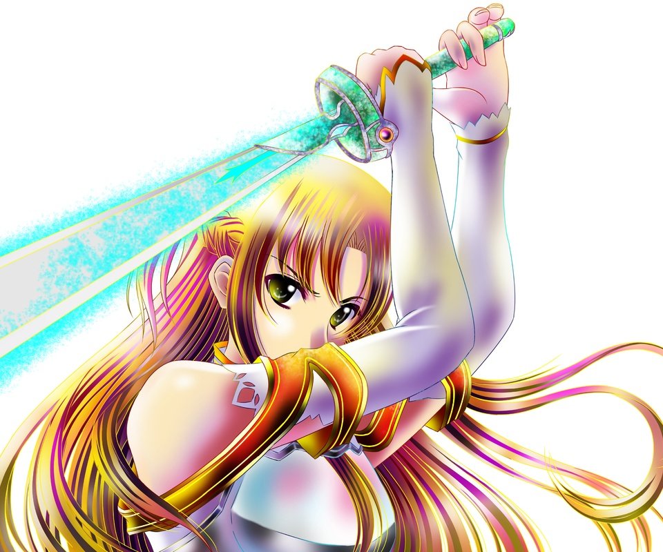 Обои девушка, меч, взгляд, волосы, лицо, манга, asuna, girl, sword, look, hair, face, manga разрешение 4093x2894 Загрузить