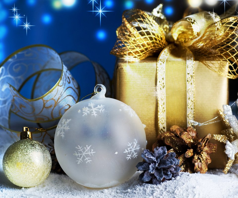 Обои новый год, подарки, шарики, праздник, рождество, шишки, бантик, new year, gifts, balls, holiday, christmas, bumps, bow разрешение 1920x1200 Загрузить