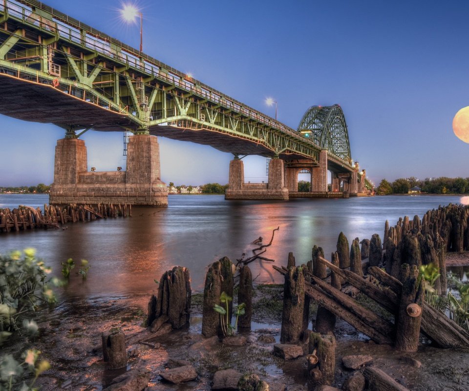 Обои река, мост, луна, river, bridge, the moon разрешение 3840x2160 Загрузить