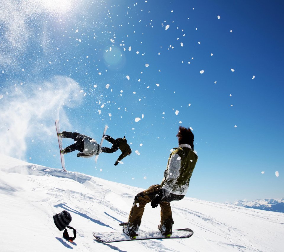 Обои небо, снег, зима, сноуборд, the sky, snow, winter, snowboard разрешение 2560x1600 Загрузить