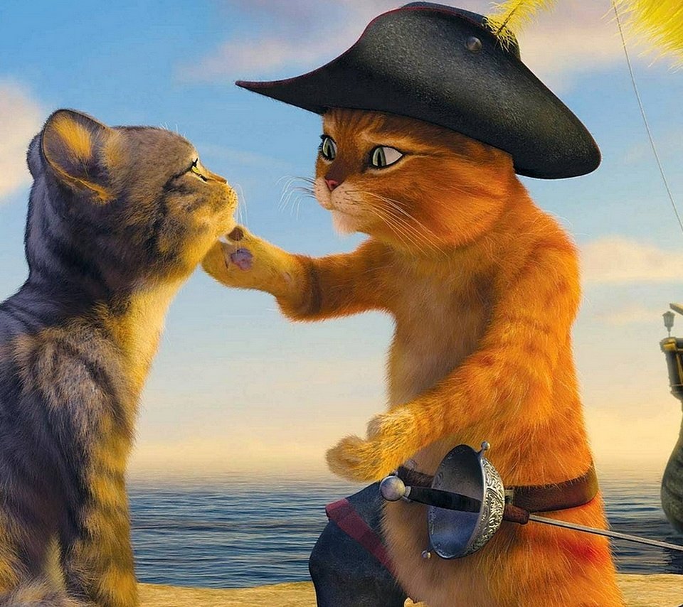 Обои кот, шрек, флирт, cat, shrek, flirting разрешение 1920x1080 Загрузить