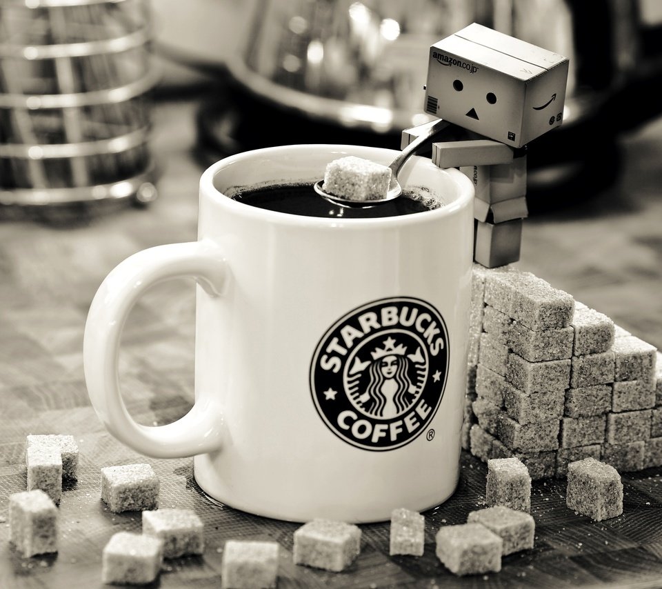 Обои кофе, чёрно-белое, кружка, сахар, данбо, coffee, black and white, mug, sugar, danbo разрешение 2560x1600 Загрузить