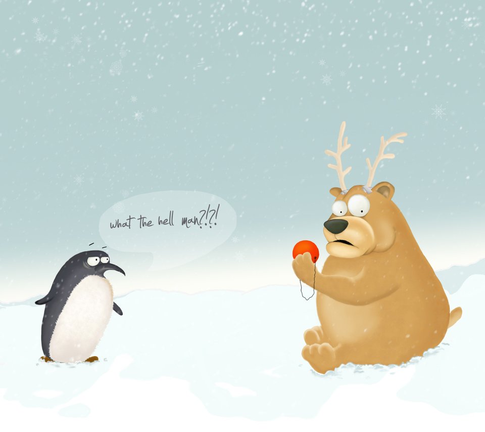 Обои новый год, медведь, пингвин, new year, bear, penguin разрешение 2560x1600 Загрузить