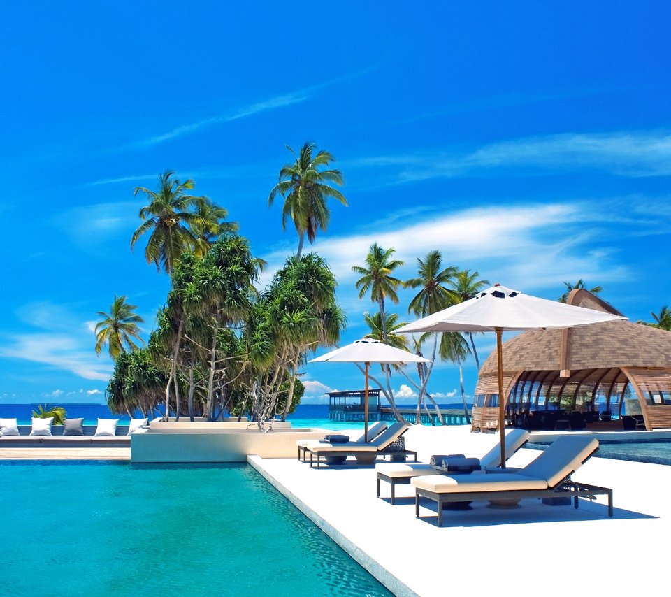 Обои море, бассейн, отдых, курорт, тропики, мальдивы, sea, pool, stay, resort, tropics, the maldives разрешение 4164x2728 Загрузить