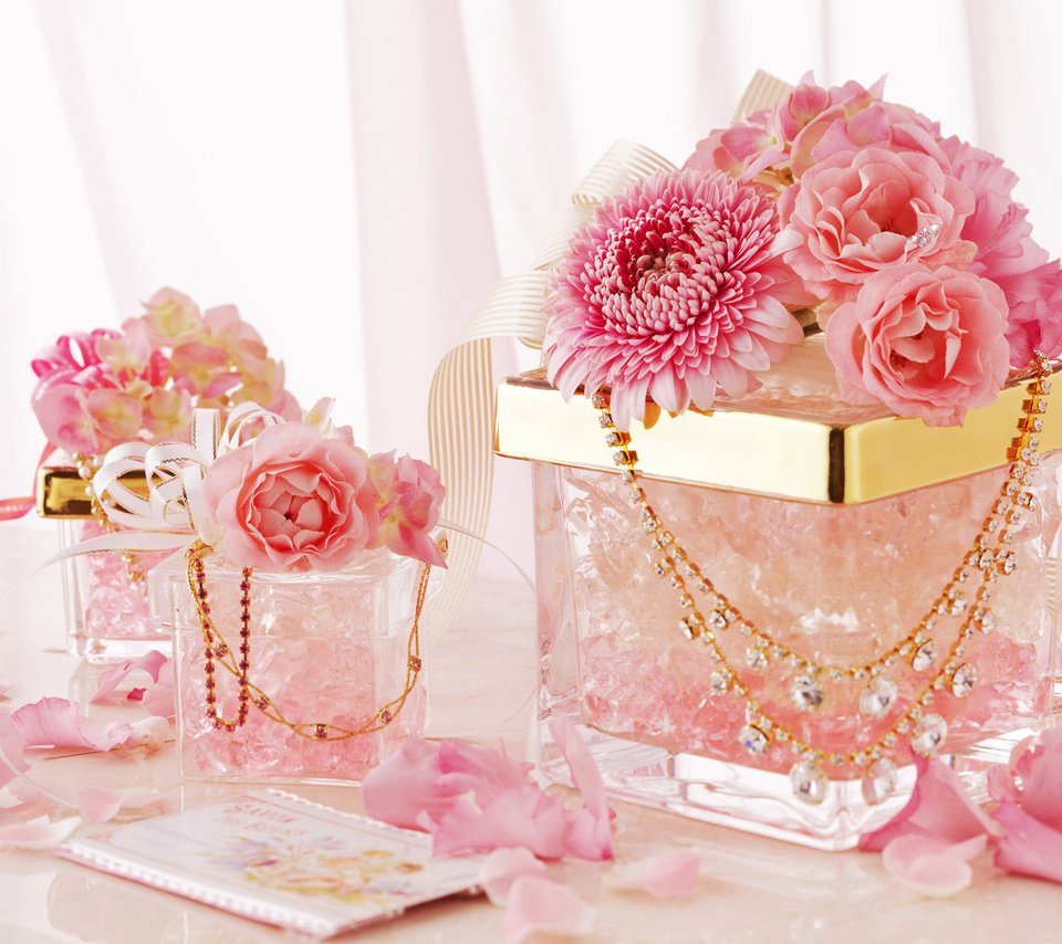 Обои цветы, украшения, розовые, ленты, flowers, decoration, pink, tape разрешение 1920x1200 Загрузить