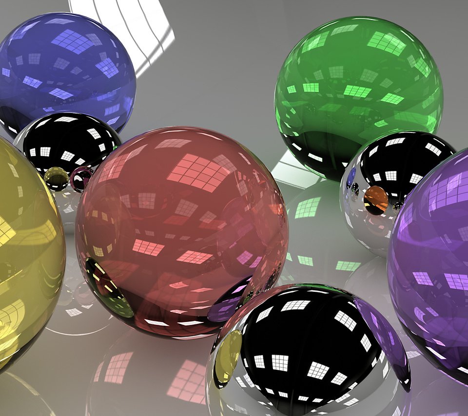 Обои шары, отражение, разноцветные, шарики, стекло, цветные, 3д, balls, reflection, colorful, glass, colored, 3d разрешение 2560x1440 Загрузить