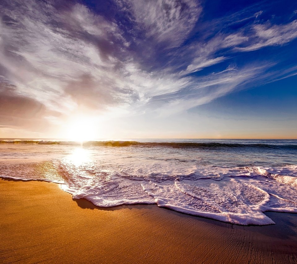 Обои горизонт, небо, пена, облака, калифорния, природа, волны, закат, море, песок, пляж, horizon, the sky, foam, clouds, ca, nature, wave, sunset, sea, sand, beach разрешение 2200x1464 Загрузить