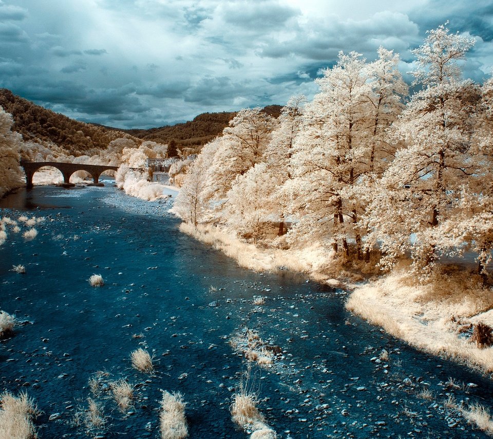 Обои река, мост, франция, инфракрасный снимок, сен-жан-дю-гар, river, bridge, france, infrared the, saint-jean-du-gard разрешение 2048x1365 Загрузить