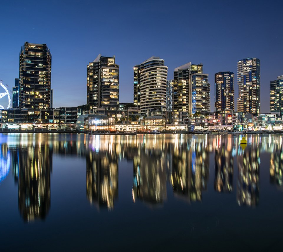 Обои ночь, огни, отражение, город, австралия, мельбурн, boyloso, night, lights, reflection, the city, australia, melbourne разрешение 1920x1200 Загрузить