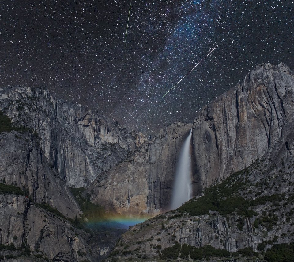 Обои звезды, водопад, сша, калифорния, йосемити, национальный парк, сьерра-невада, stars, waterfall, usa, ca, yosemite, national park, sierra nevada разрешение 2048x1365 Загрузить
