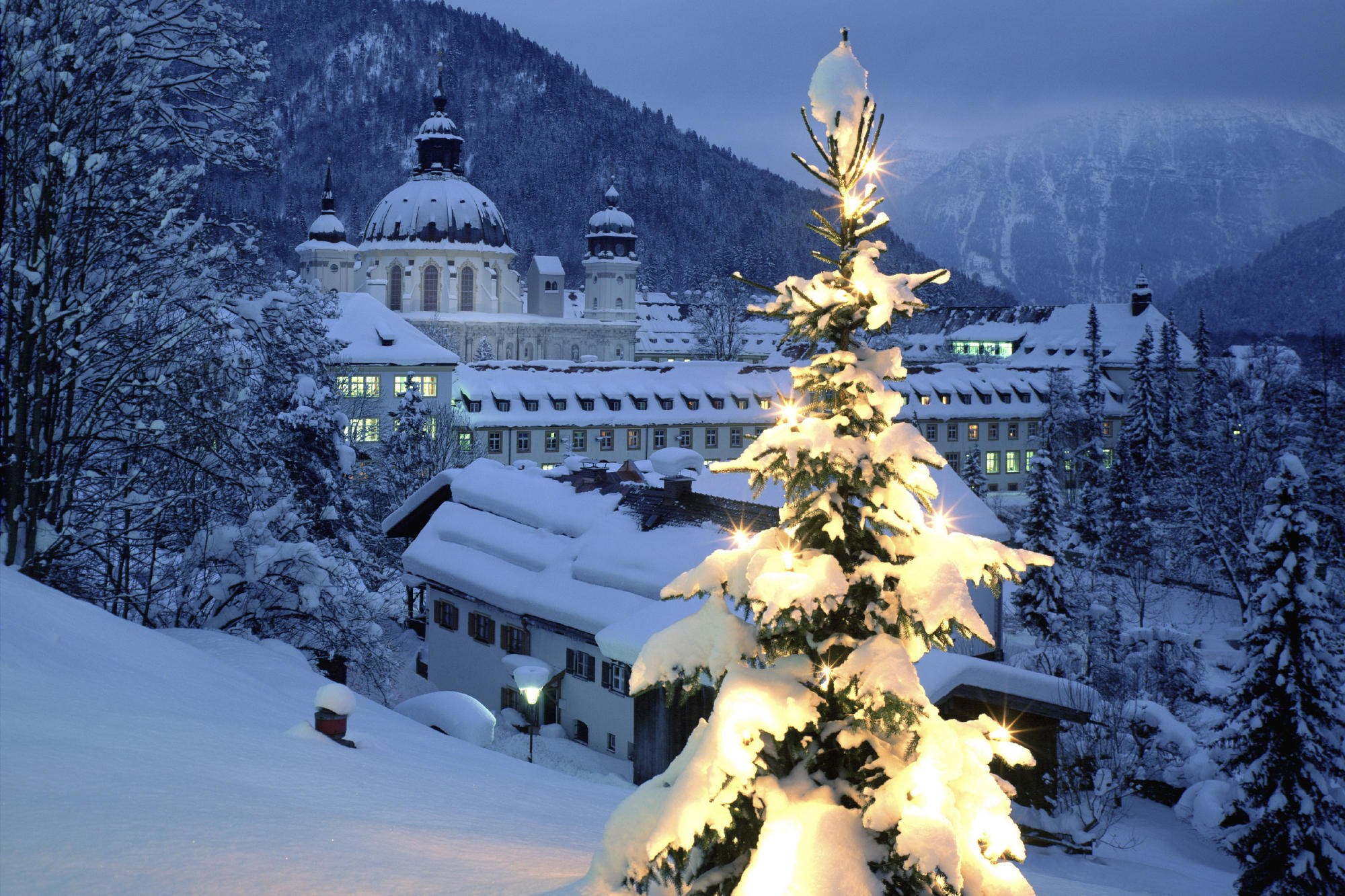 Обои снег, елка, город, подсветка, snow, tree, the city, backlight разрешение 2000x1333 Загрузить