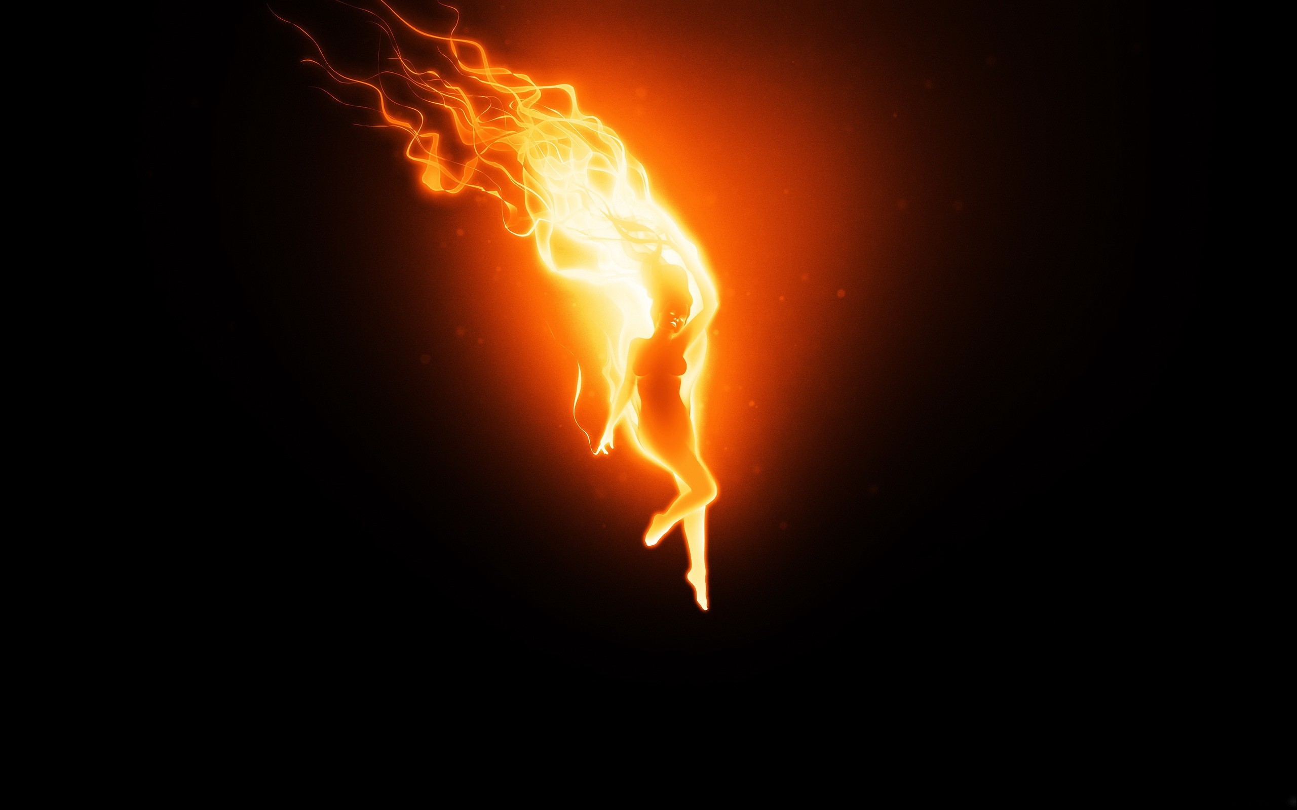 Обои девушка, огонь, черный, girl, fire, black разрешение 2560x1600 Загрузить