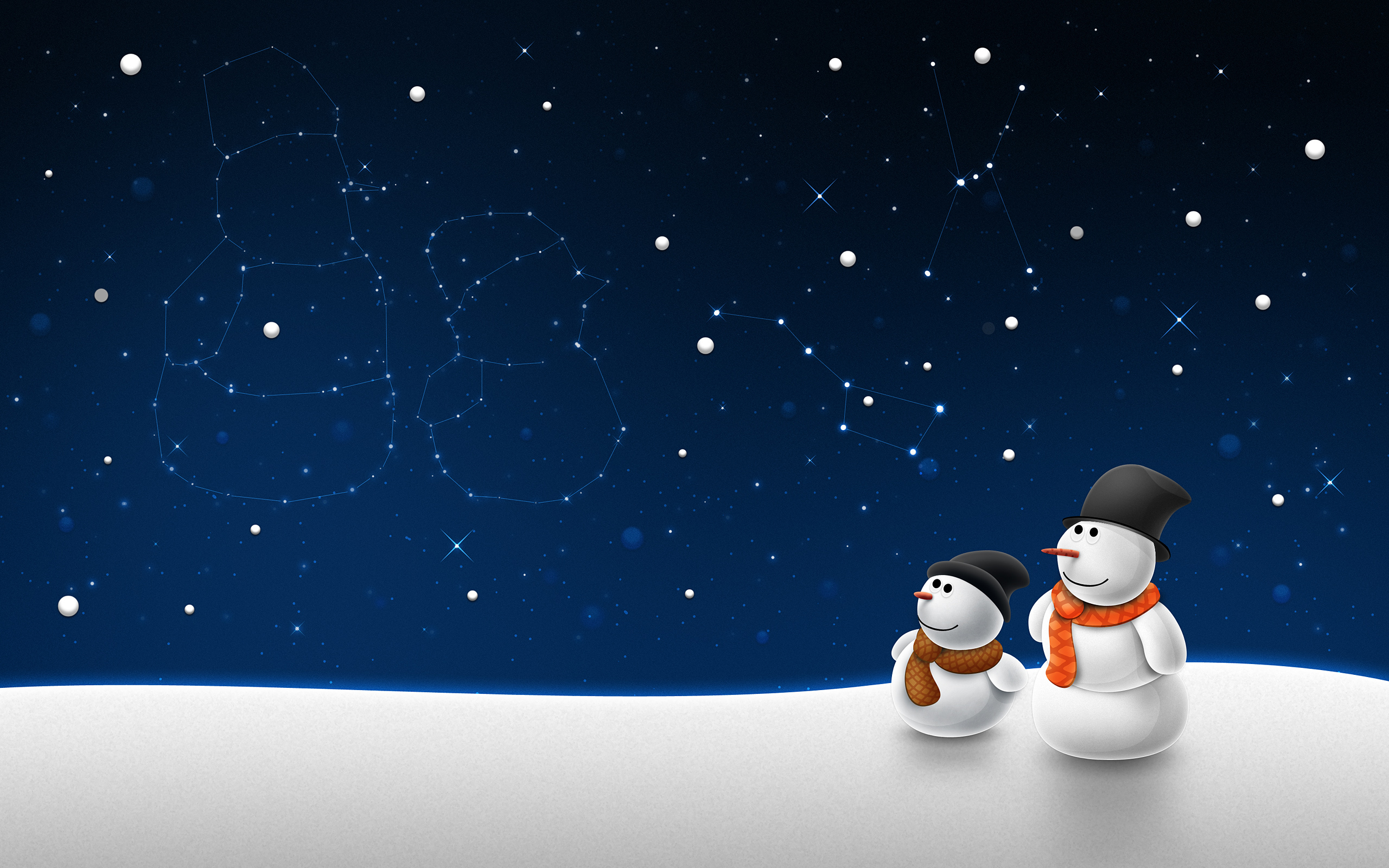 Обои зима, звезды, снеговики, созвездия, winter, stars, snowmen, constellation разрешение 2560x1600 Загрузить