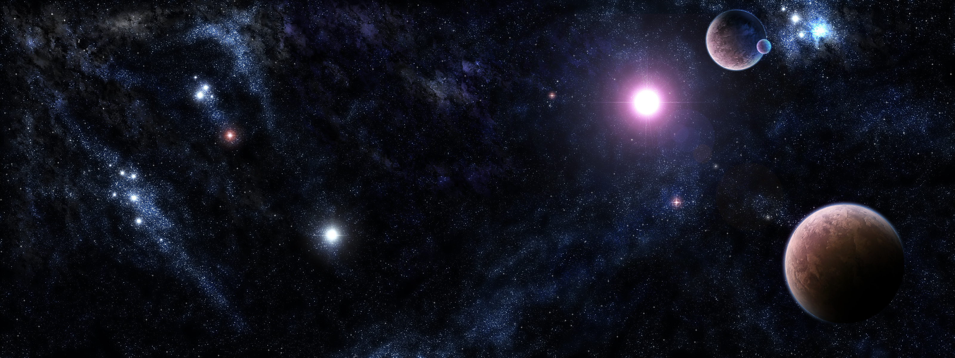 Обои звезды, планеты, вселенная, stars, planet, the universe разрешение 3200x1200 Загрузить