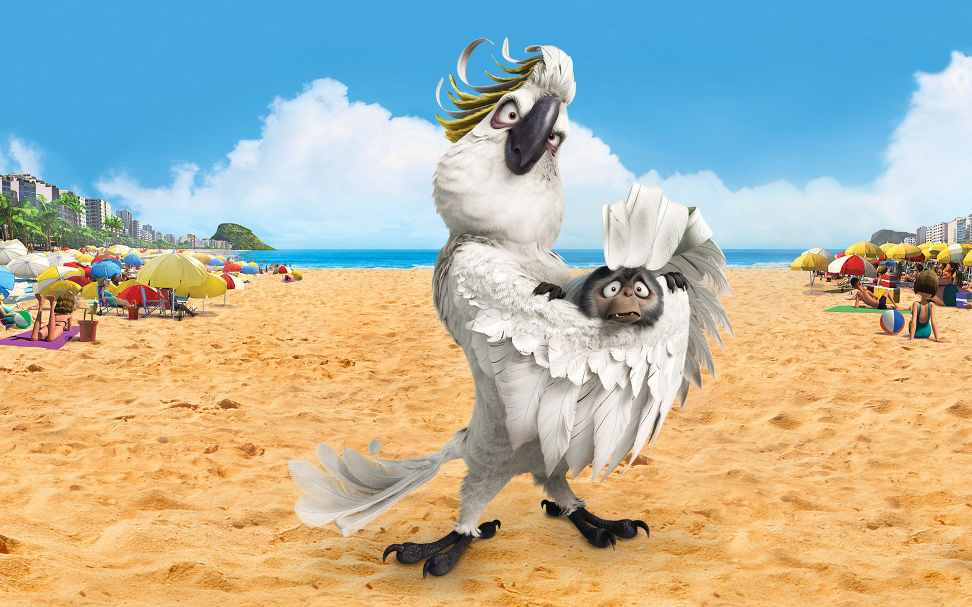 Обои пляж, мультфильм, попугай, рио, обезьянка, beach, cartoon, parrot, rio, monkey разрешение 1920x1200 Загрузить