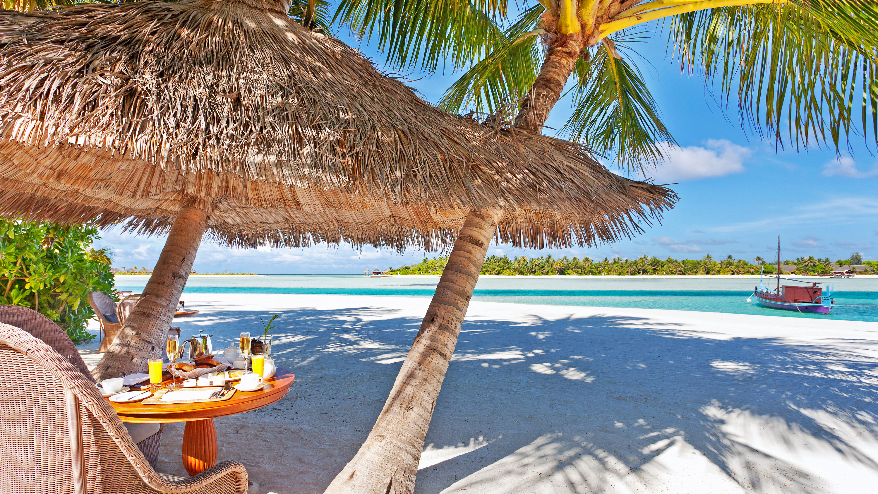Обои море, пляж, отдых, остров, курорт, ресторан, тропики, мальдивы, sea, beach, stay, island, resort, restaurant, tropics, the maldives разрешение 3000x1688 Загрузить