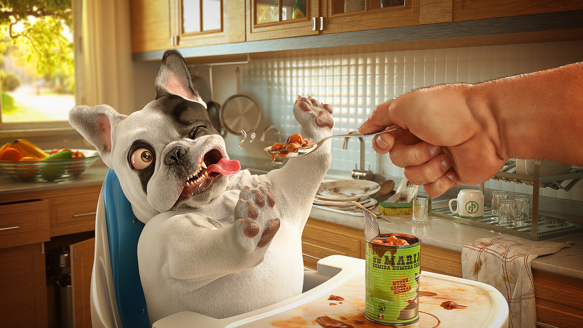 Обои лапы, собака, язык, обед, корм, хозяин, paws, dog, language, lunch, food, the owner разрешение 1920x1080 Загрузить