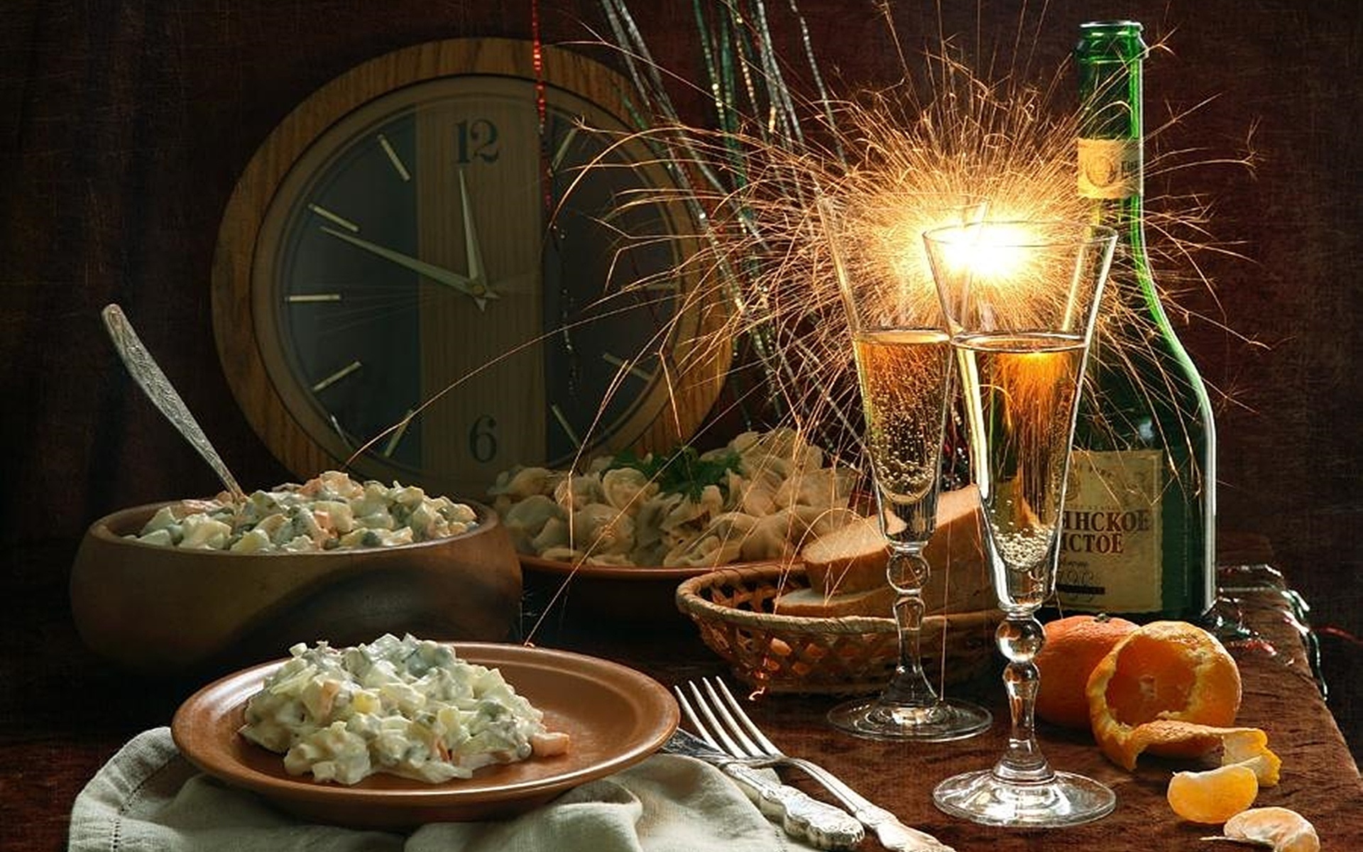 Обои новый год, шампанское, натюрморт, оливье, new year, champagne, still life, olivier разрешение 1920x1200 Загрузить