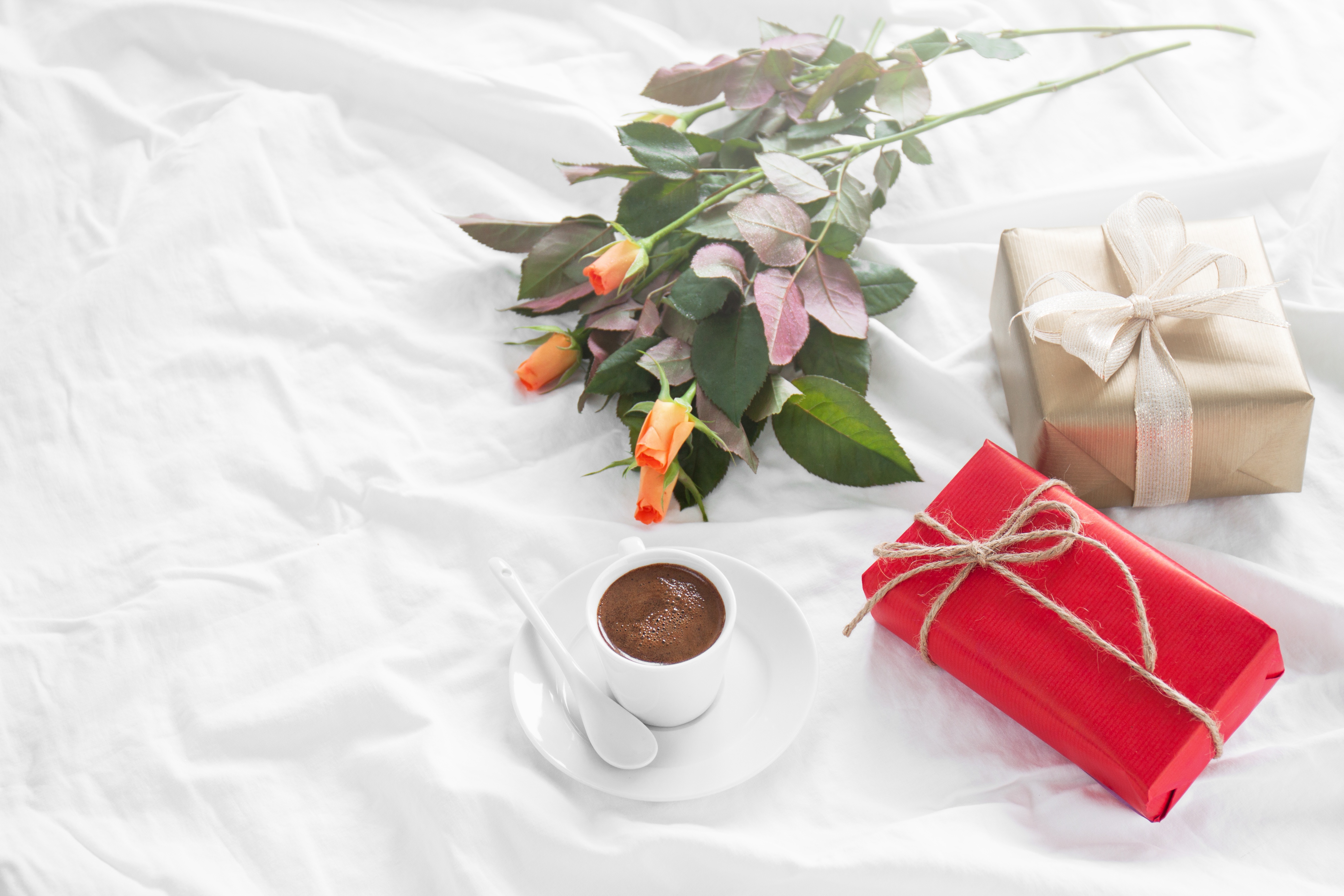 Обои розы, кофе, завтрак, подарок, романтик, роз, влюбленная, valentine`s day, roses, coffee, breakfast, gift, romantic, love, valentine's day разрешение 4752x3168 Загрузить