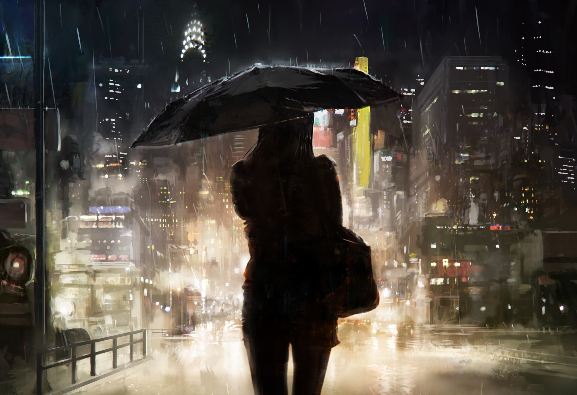 Обои ночь, девушка, город, мегаполис, дождь, зонт, night, girl, the city, megapolis, rain, umbrella разрешение 1920x1316 Загрузить