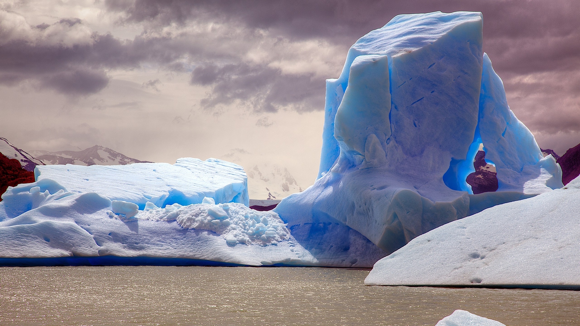 Обои небо, облака, снег, зима, лёд, айсберг, ледник, the sky, clouds, snow, winter, ice, iceberg, glacier разрешение 1920x1080 Загрузить