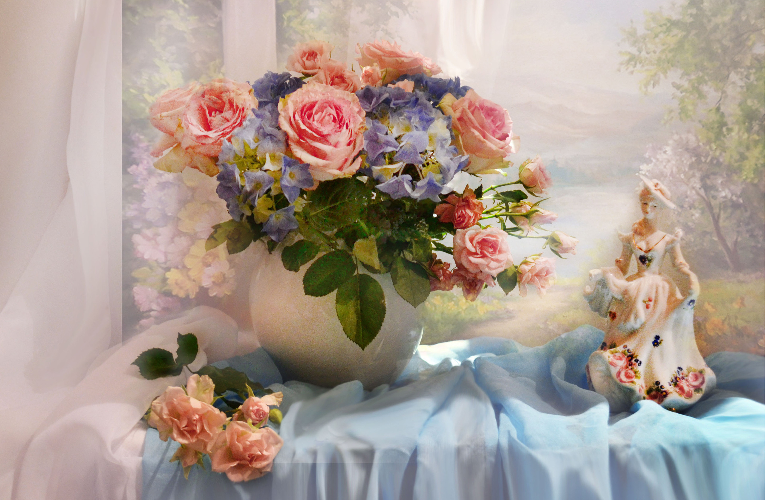 Обои фигурка, цветы, валентина колова, девушка, розы, статуэтка, ткань, окно, ваза, вуаль, figure, flowers, valentina fencing, girl, roses, figurine, fabric, window, vase, veil разрешение 2560x1672 Загрузить